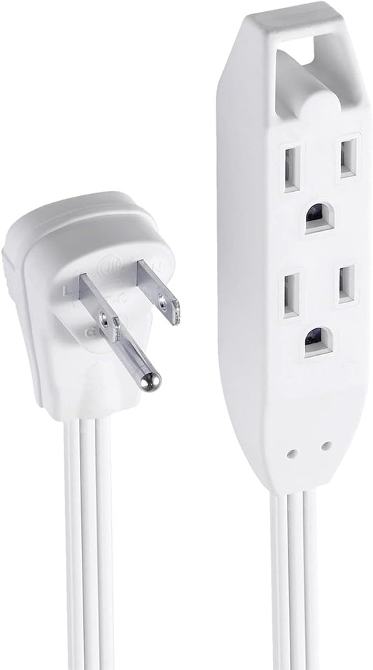 Globe Electric 24302 10ft Medium Duty 3-Outlet Indoor Extension Cord, Grounded, Right Angle Plug, White