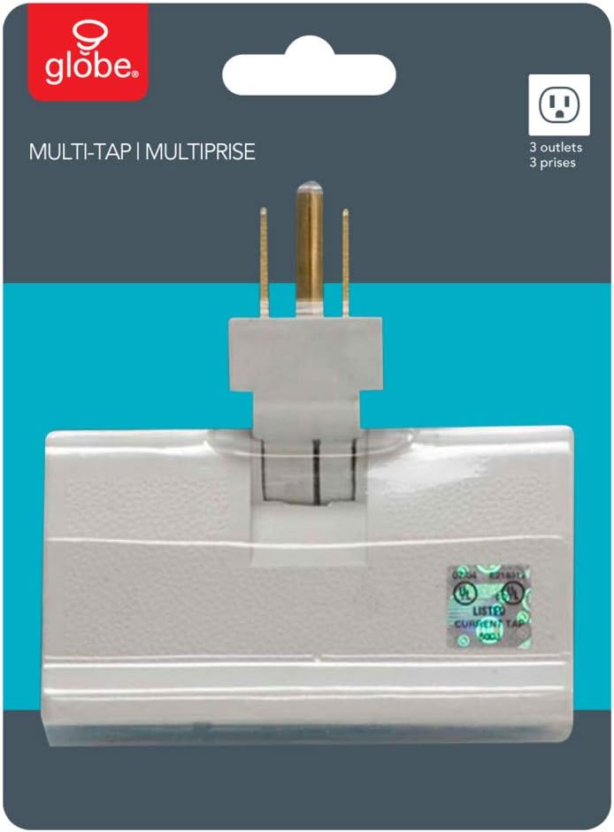 Globe Electric 46505 3-Outlet Lateral Swivel Grounded Wall Adapter Tap, White Finish