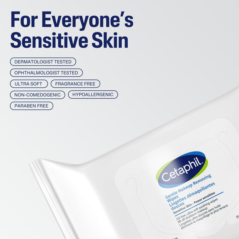 Cetaphil Gentle Makeup Removing Wipes with Aloe Vera, Chamomile and Green Tea - Fragrance-Free, Non-Irritating, Paraben-Free - For all skin types, 25-Count