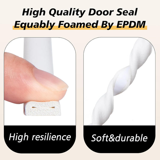 SUNMON Weather Stripping Door Seal Strip D-Type, Self Adhesive Window Sealer for Winter, Soundproofing Weatherstrip for Doors and Windows(White)