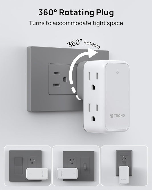 TROND 360° Rotating Multi Plug Outlet Extender, Small Wall Splitter 6 Electrical Charging Ports, Cruise Ship Travel Essentials, No Surge Protector Swivel Flat Power Expander for Home Office, 1875W