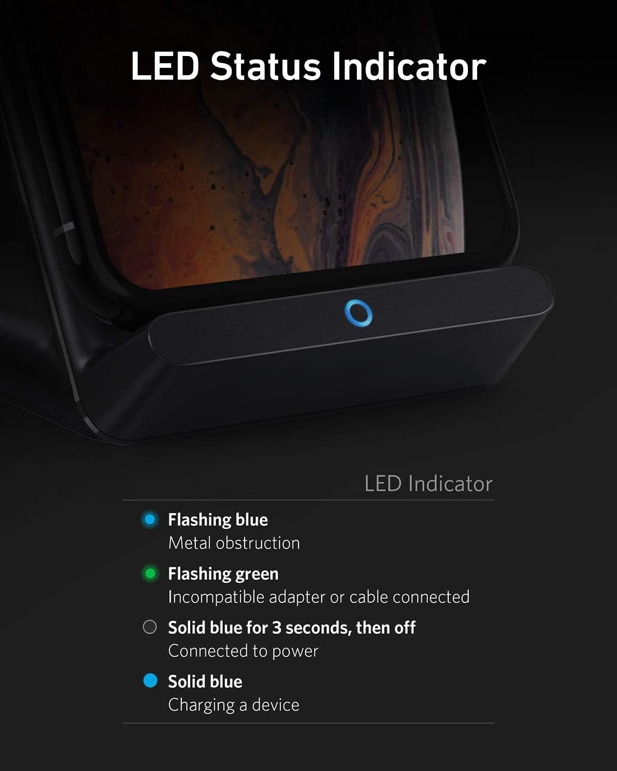 Anker 313 Wireless Charging Stand, Qi-Certified for iPhone 17/16/15/14/13, 10W Fast Charging for Galaxy S23/S22/S21 (No AC Adapter)
