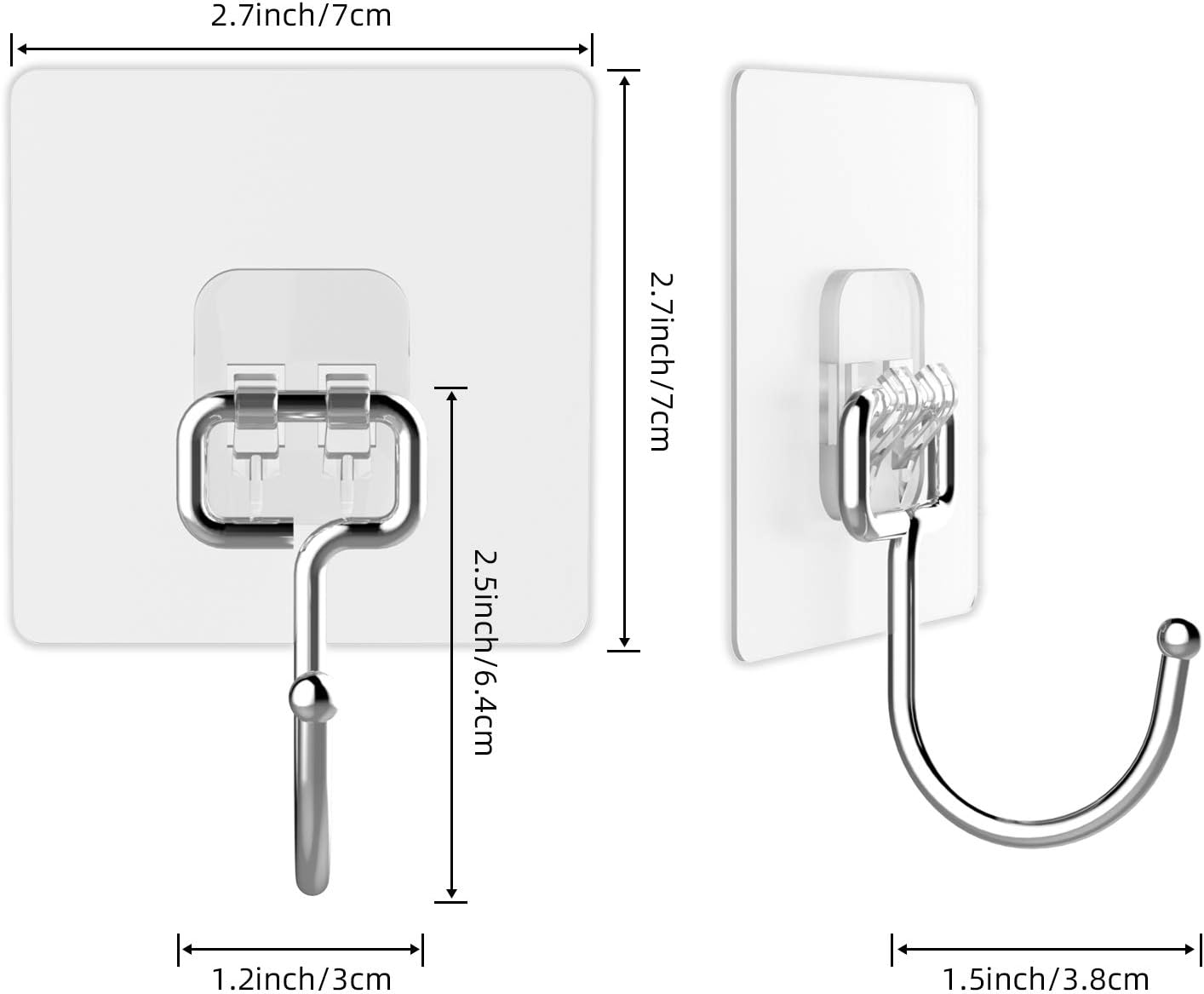 Large Adhesive Hooks for Hanging Heavy-Duty 44Ib(Max) 10 Packs, Wall Hooks Without Nails Self-Adhesive Traceless Clear and Removable, Waterproof and Rustproof Multiple Uses Bathroom Kitchen Home