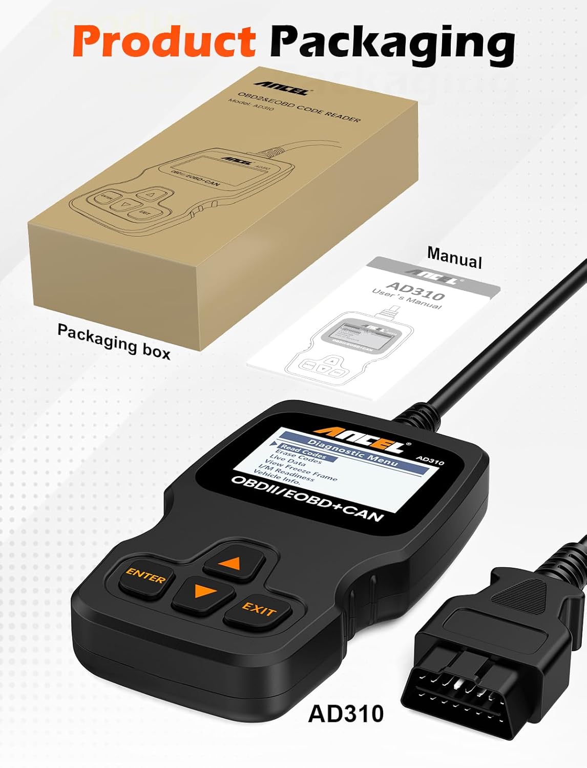ANCEL AD310 Classic Enhanced Universal OBD II Scanner Car Engine Fault Code Reader CAN Diagnostic Tool (Black)