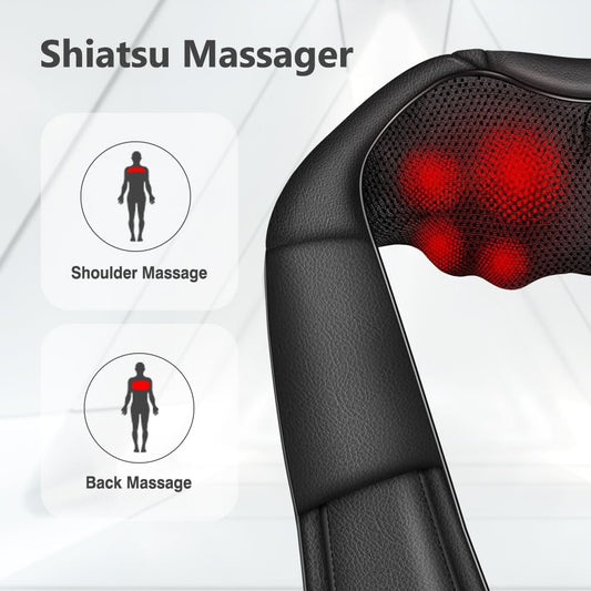 Neck Massager with Heat, Shiatsu Back Neck and Shoulder Massager, Electric Deep Tissue 4D Kneading Massage, Use at Home, Office, Car- Best Gifts for Women Men