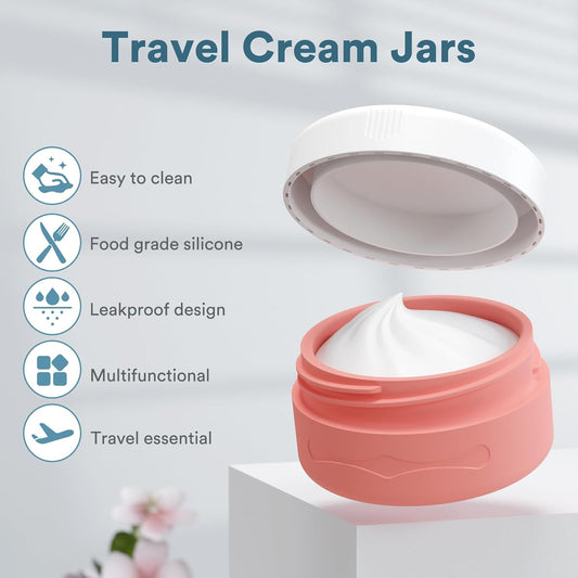 Ceecysaa Travel Containers for Toiletries, TSA Approved Silicone Cream Jars, Size Containers with Lids, Travel Accessories with Lid for Cosmetic Face Body Hand Cream (4 Pack)