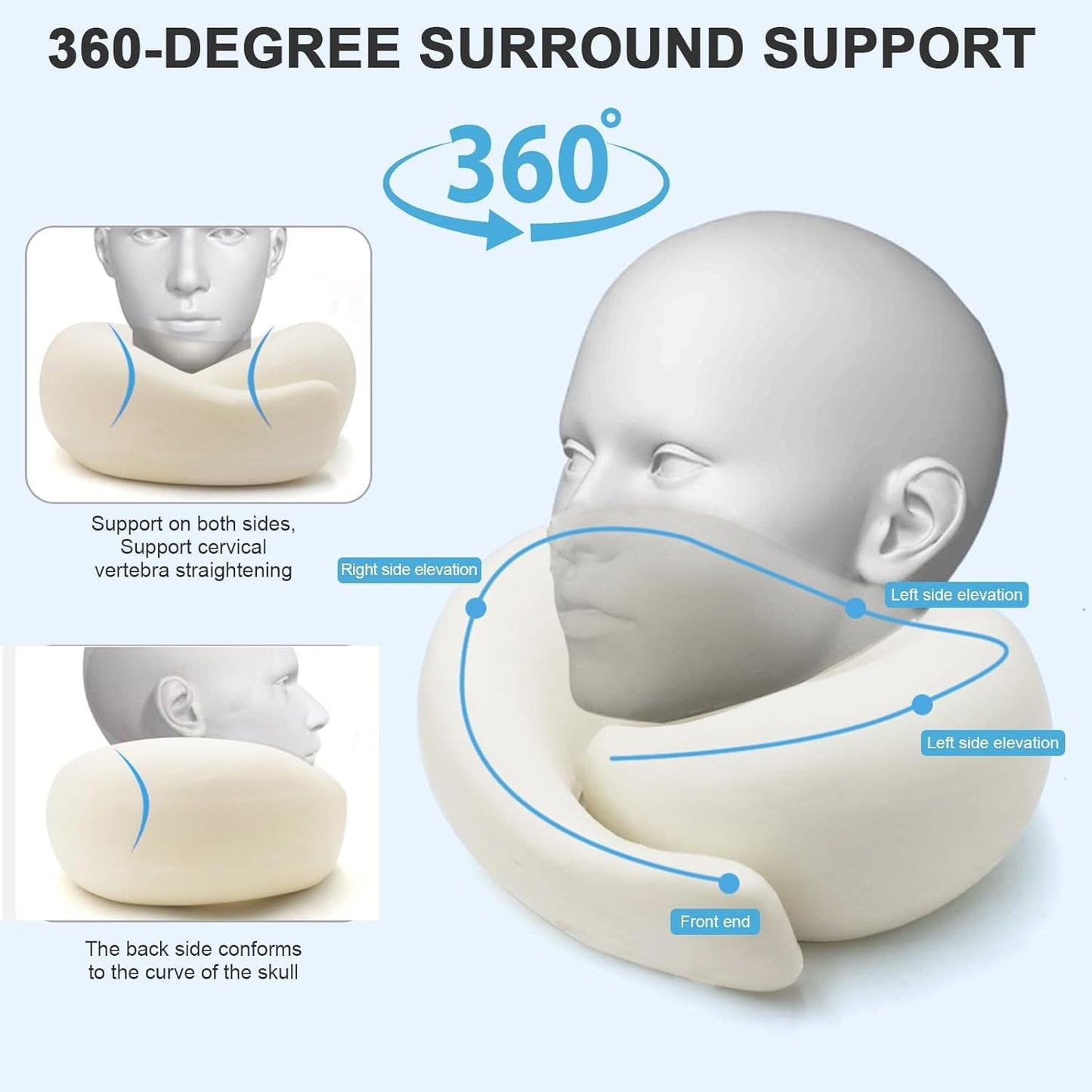 Adjustable Travel Neck Pillow with Hood - Memory Foam Support for Deep Sleep & Neck Pain Relief on Long Flights & Road Trips, Light-Block & Foldable Design for Ultimate Comfort, Grey
