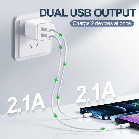 USB Charger Block, 2 Pack Dual Port USB Wall Plug 2.1A Power Adapter Charging Block for Phone 14 13 12 11 Pro Max SE XS XR X 8 7 6 Plus, Pad, Galaxy, Tablet, Android Phone