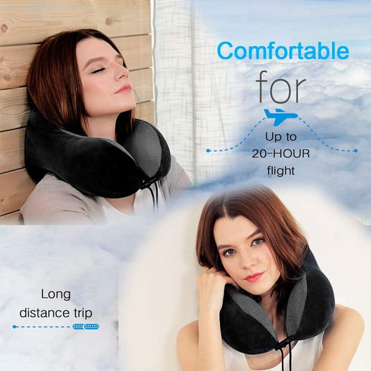 ZHCHG 2 Pack Travel Pillow, Best Memory Foam Neck Pillow for Airplane, Head Support Comfortable Pillow for Sleeping Rest, Train, Car & Home Use (Black and Pink)