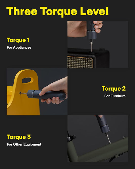 HOTO Electric Screwdriver Set, 3.6V Cordless Screwdriver Set USB-C, 3 Torque Settings, 1500mAh Battery, LED Light & 12 S2 Metal Bits for Furniture/Electrical Repairs