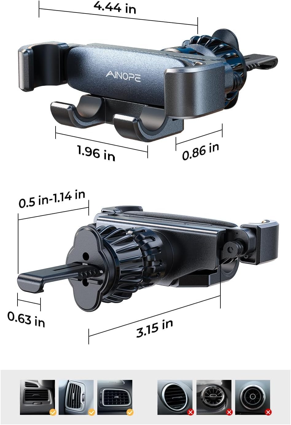 AINOPE Phone Holder for Car Vent【2026 Auto Lock】 Car Phone Holder Mount for Car Accesorries for Women Men Mom, Cell Phone Holder Car Vent Clip Hand Free for All 4-7 Inch iPhone 17 16 Pro Samsung S25