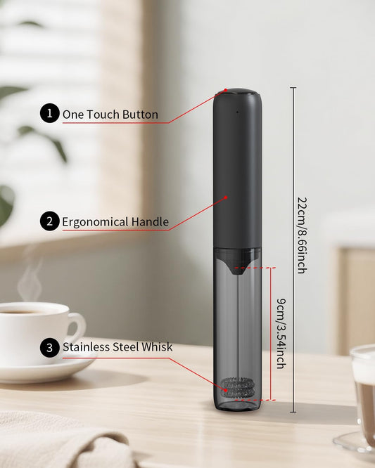 CIRCLE JOY Electric Milk Frother Handheld, Rechargeable Coffee Frother with Dual Spring Whisk, Portable Hand Frother Wand Drink Mixer for Coffee, Hot Chocolate, Cappuccino, Frappe, Matcha, Black