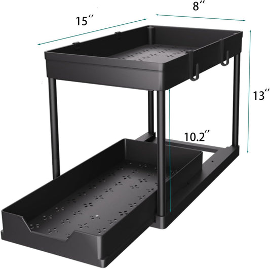 DEKAVA Under Sink Organizer 2 Pack, Bathroom Organizers, 2 Tier Sliding Cabinet Basket Organizer Drawer, Multi-Purpose Bath Collection Baskets for Bathroom (Black)