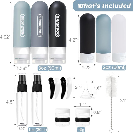 20 Pack Travel Bottles Set, TSA Approved Travel Size Toiletries Containers, Leak Proof Travel Shampoo and Conditioner Bottles, Refillable Travel Essentials Toiletry Bottles (Dark Color)