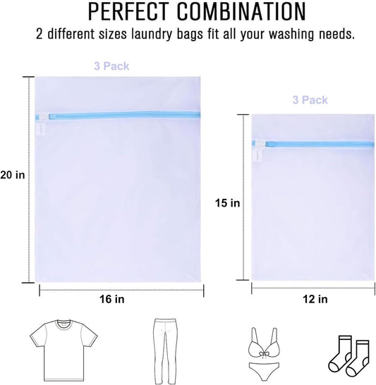 PrettyCare Mesh Laundry Bags for Delicates with Premium Zipper(3 Large & 3 Medium)Garment Clothing Washing Bags for Lingerie, Socks, Blouse, Bra,Travel Storage Organize Laundry Net Bag