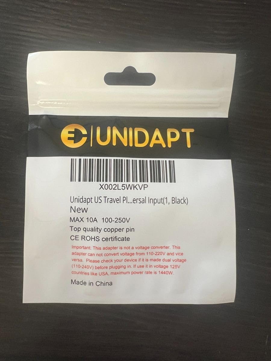 Unidapt US Canada Travel Plug Adapter EU/UK/AU/in/CN/JP/Asia/Italy/Brazil to USA Type B, Unidapt Grounded USA Canada Wall Plug, EU to US Travel Adaptor and Converter, Power Outlet Wall Charger (1)