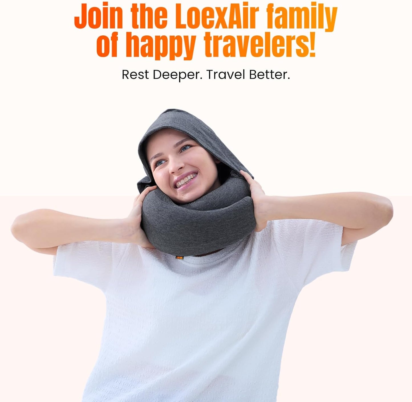Hooded Pro Travel Pillow - Memory Foam Neck Support Pillow with Hood for Airplane, Flight - 100% Cotton Fabric, Maximum Privacy & Light-Block Design, Lightweight Full Travel Kit - Dark Grey