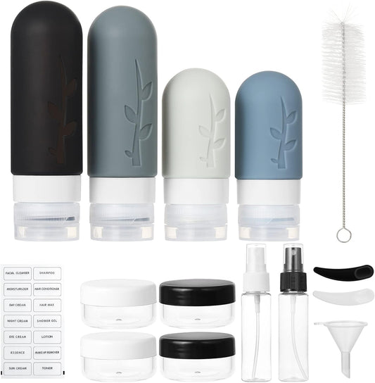 18 Pack Travel Bottles for Toiletries, Travel Essentials TSA Approved Silicone Travel Size Toiletries, Leak-Proof Refillable Travel Containers for Toiletries Vacation Essentials