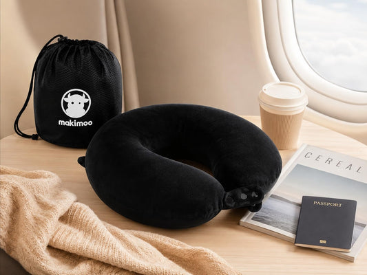 Travel Neck Pillow, Top Memory Foam Pillow for Head Support, Ideal for Airplanes, Cars, and Home Recliners, Adjustable and Soft (Black)