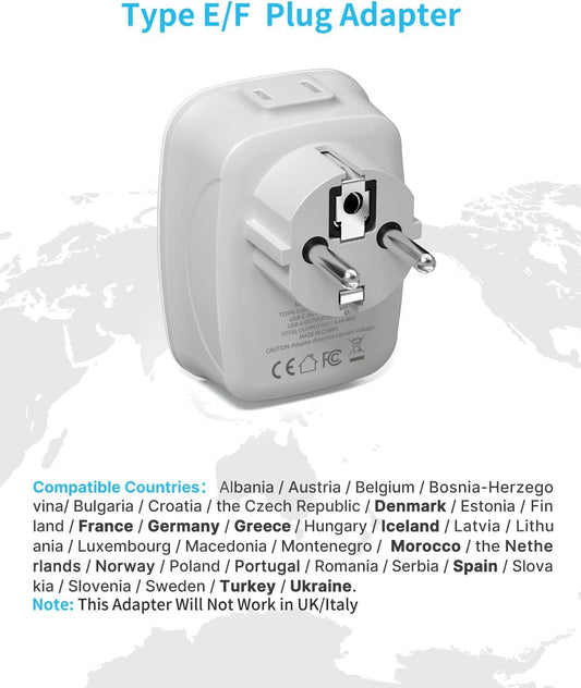 2 Pack Type E/F Travel Adapter, VINTAR Schuko Germany France Adapter Plug, European Outlet Adapter with 1 USB C,3 USB Ports and US Outlets, US to EU Spain Portugal Iceland Greece Russia Korea Paris