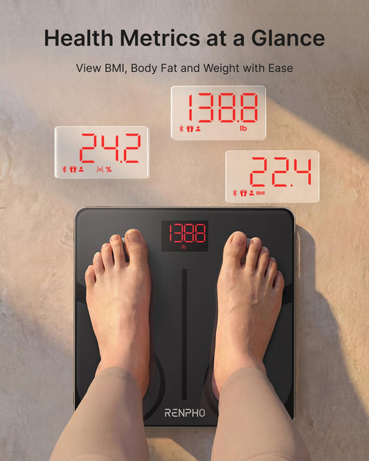 RENPHO Body Fat Scale, Smart Scale for Body Weight, BMI Digital Bathroom Weight Scale, Body Measurements with Smartphone App sync with Bluetooth, 400 lbs - Black, Elis 1