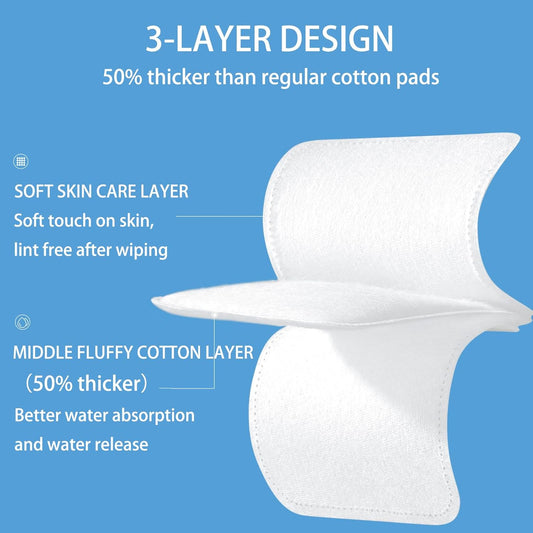 Square Cotton Pads 150 Counts Lager Size 100% Cotton Makeup Remove Pads Not to Shed or Fall Apart Face Cotton Pads Triple-Layer Design for Daily Skin Care,Lint-Free, 2.75''X2.95'' Brand: ZORLYS