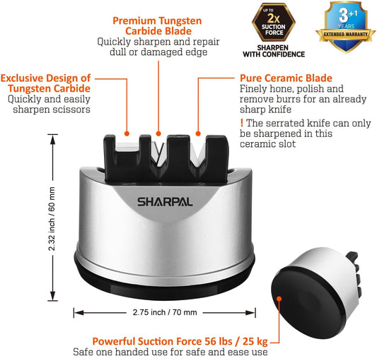 SHARPAL 191H Knife & Scissors Sharpener, Kitchen Chef Sharpening Tool for Straight and Serrated Knives – Repairs, Restores, and Sharpens Blades Fathers Day Gift