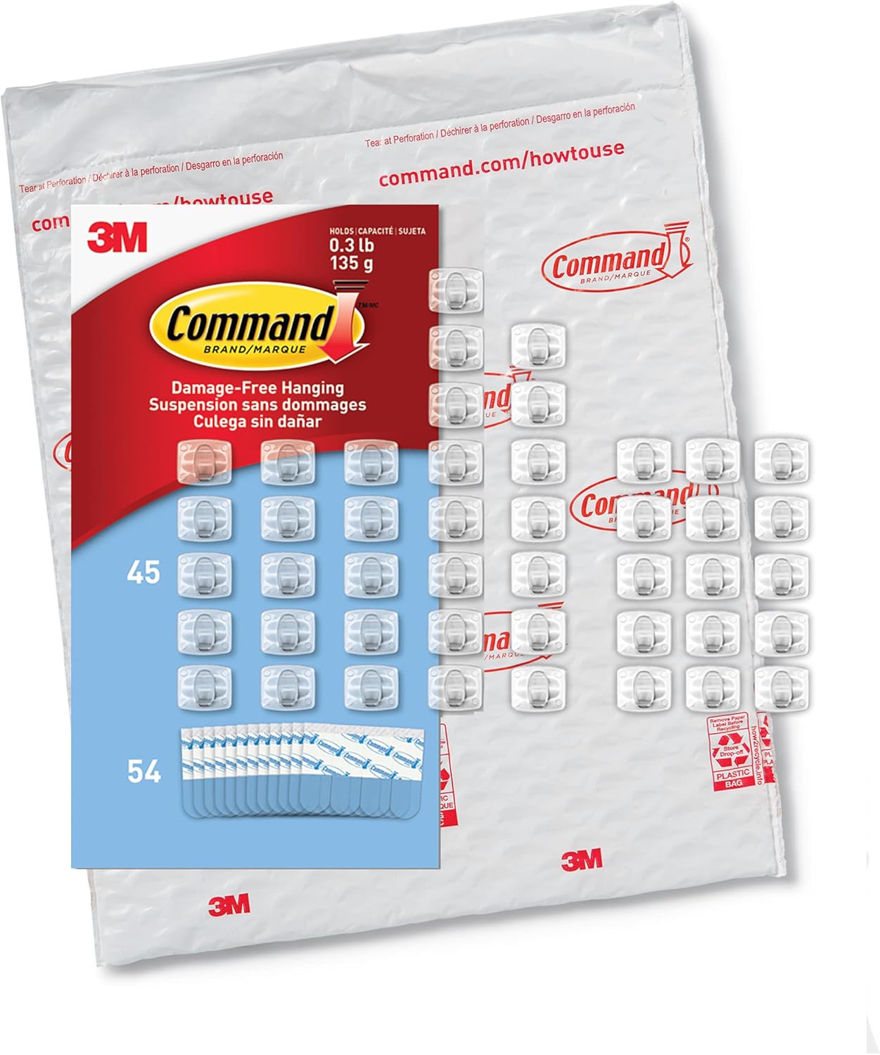 Command Clear Mini Light Clips 45 Clips, 54 Strips (CL806-45NA) - Easy to Open Packaging | 54 Strips