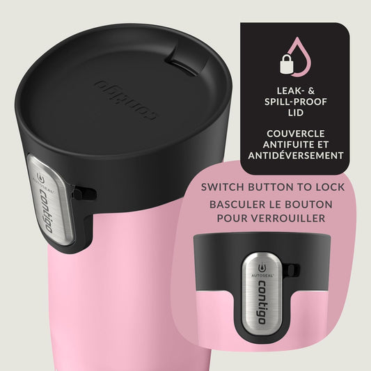 Contigo West Loop 3.0 Stainless Steel Travel Mug with Tea-Bag Hook & Spill-Proof Lid, Vacuum-Insulated Reusable Cup Coffee and Tea, 12 oz (354 mL), Strawberry Cream - Keeps Drinks Hot up to 8 Hours