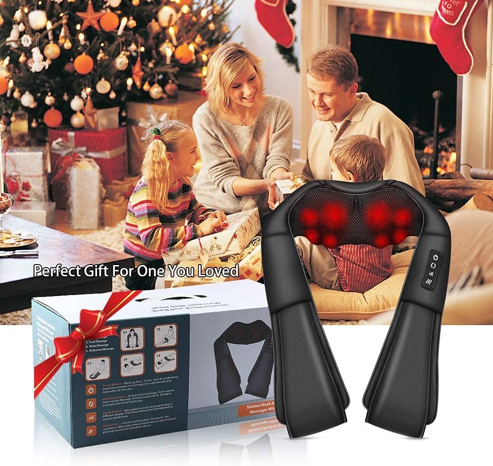 Neck Massager with Heat, Shiatsu Back Neck and Shoulder Massager, Electric Deep Tissue 4D Kneading Massage, Use at Home, Office, Car- Best Gifts for Women Men
