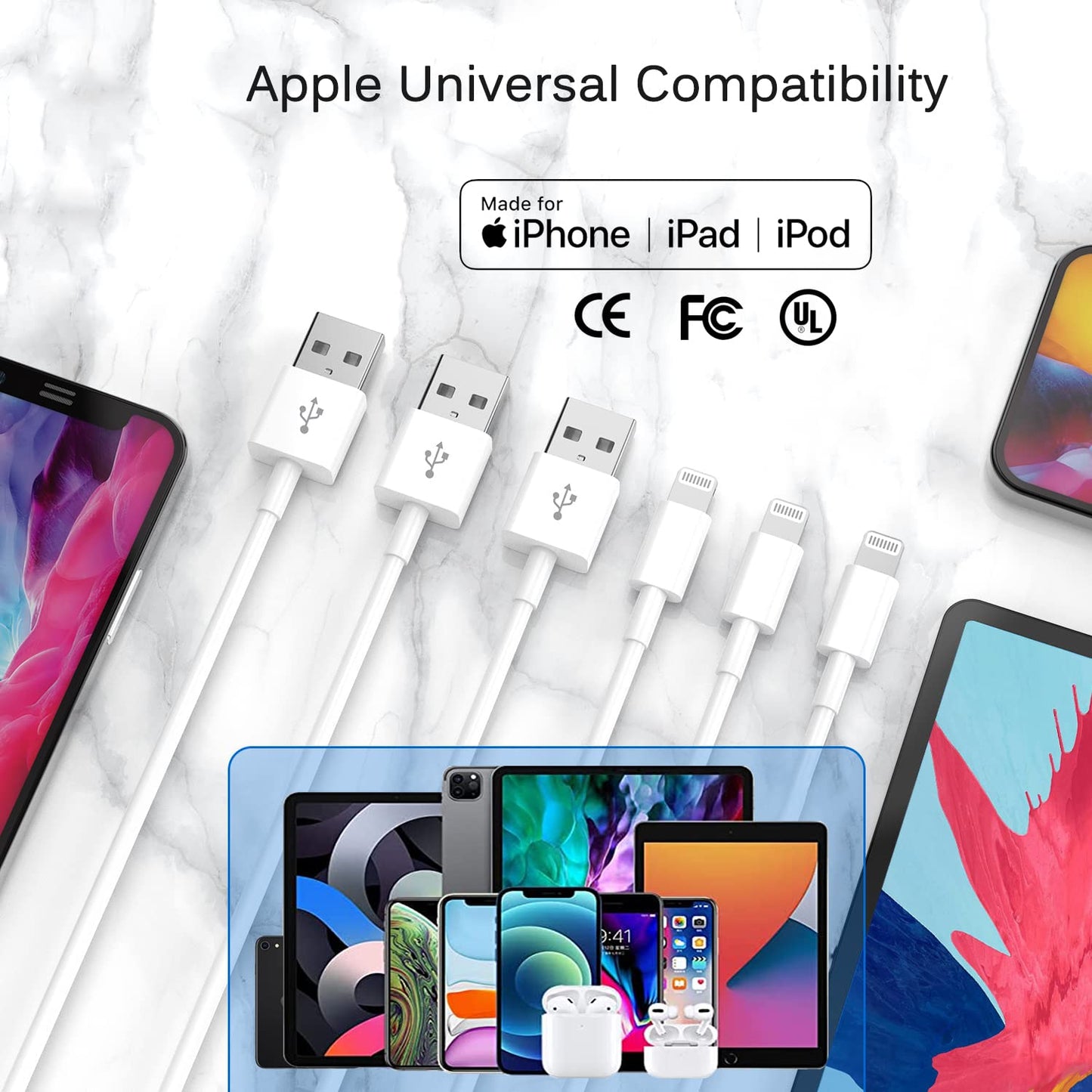 iPhone Charger Cord Lightning Cable (Apple MFi Certified) 6/6/10ft 3 Pack iPhone Cable Fast Charging Long Apple Charger Cable for iPhone 13 13 Pro 12 Pro 11 SE Max XS XR X, iPad Mini Air, iPod, AirPod