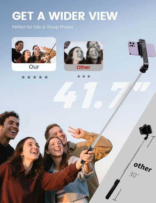 ANXRE Extendable Selfie Stick with Wireless Remote | Compact Portable for Travel, Compatible with iPhone Samsung Android Smartphones