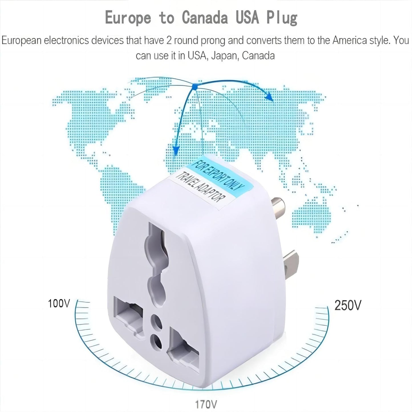 Canada Universal Travel Plug Adapter, 4 pc, UK India European to US Adapter, US Plug Adapter, US Travel Adapter, Plug Converter, Universal Travel Adapter(Gray)