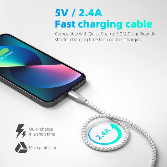 Apple MFi Certified iPhone Charger 3pack 10FT Long Lightning Cable Fast Charging High Speed Data Sync USB Cable Compatible iPhone 14/13/12/11 Pro Max/XS MAX/XR/XS/X/8/7/Plus/6S (Grey White)