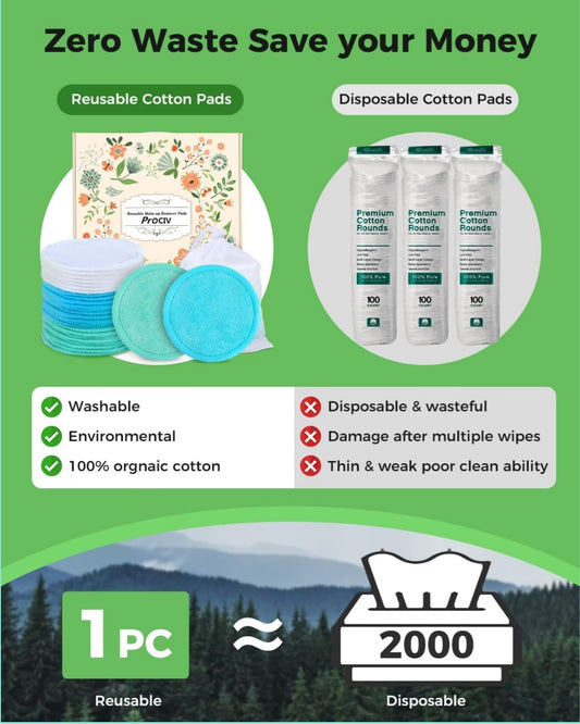 ProCIV Reusable Makeup Remover Pads - 18 Packs Bamboo Cotton Pads Cleansing Cloth Wipe With Laundry Bag, Washable Clean Skin Care Facial Toner Cotton Rounds Cleansing Towel Wipe (3.8 inch) (Multicolor)