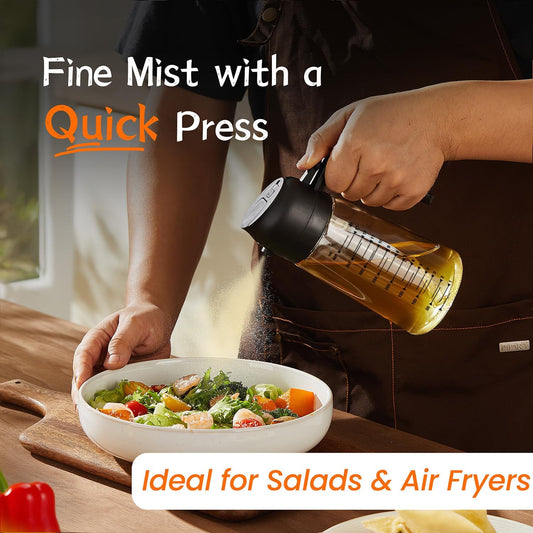 TrendPlain 470ml Olive Oil Spray Bottle for Kitchen Gadgets - 2 in 1 Olive Oil Dispenser Bottle and Air Fryer Accessories for Cooking, Salad and BBQ - Black