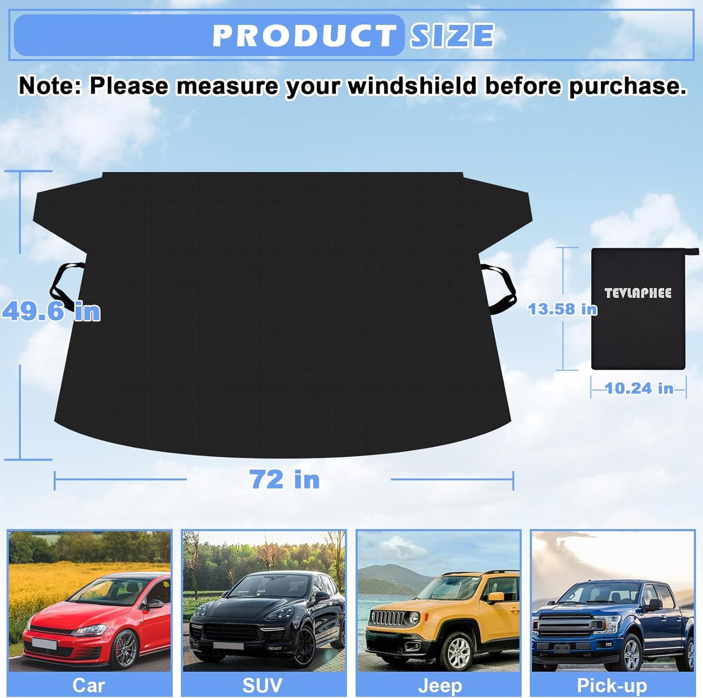 Tevlaphee Windshield Sun Shade for Summer Heat, UV Protection, Car Windshield Cover to Block Sun, Reduce Heat, Foldable Sun Shade for Cars SUVs Trucks Vans, All-Season Use
