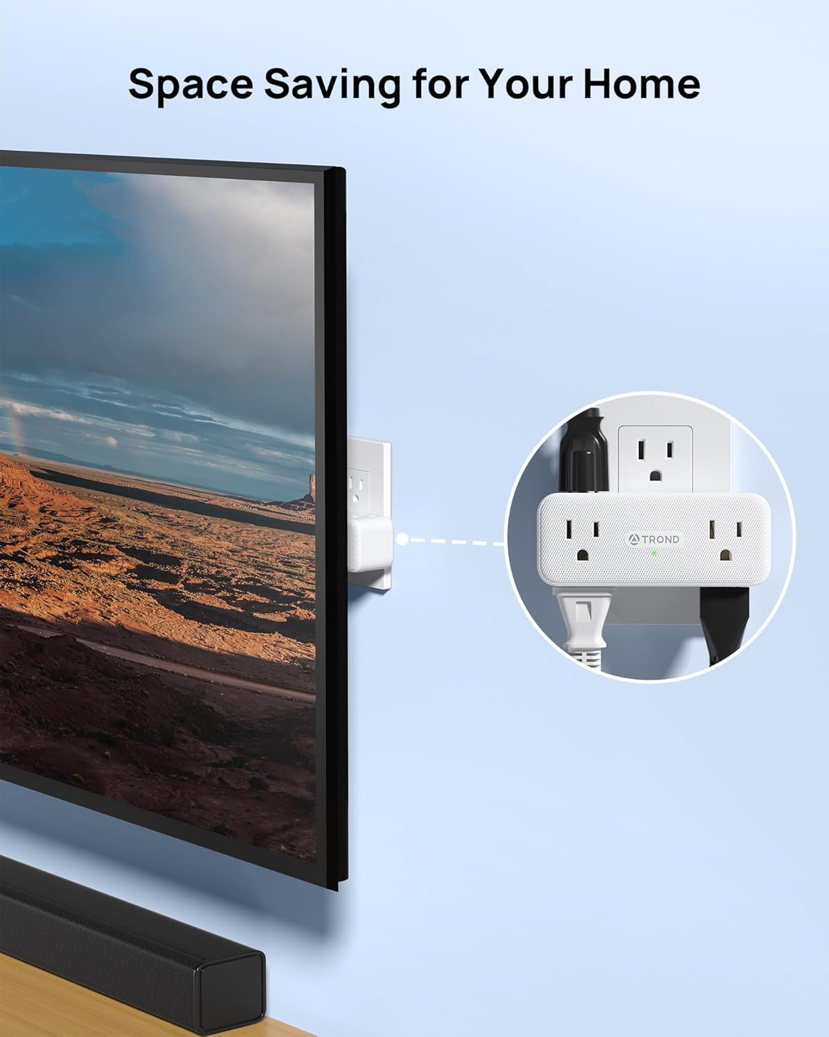 TROND 360° Rotating Plug Surge Protector Outlet Extender, 6 Multi Flat Charging Plug Splitters with 2 PD 20W USB C Ports, 3 Side Electrical Wall Adapter for Home Office Dorm Bathroom Travel Essentials