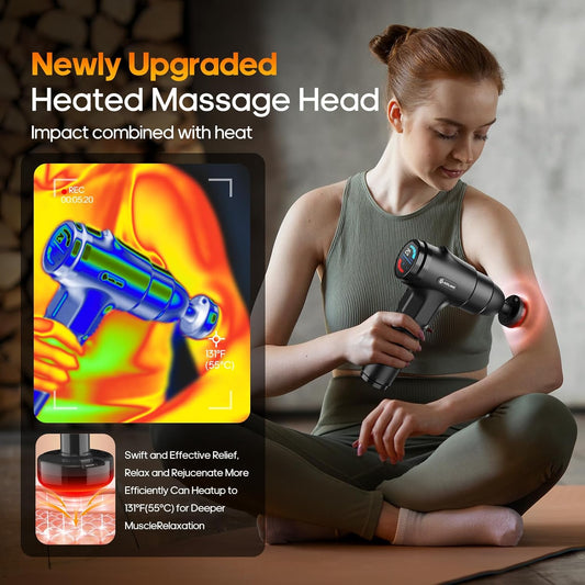AERLANG Massage Gun with Heat,Percussion Massage Gun, Upgrade Muscle Handheld Deep Tissue Massager - Adjustable Heads for Muscle Groups 20 Speed Option,Mothers Day Gift for Mom Dad Men Women