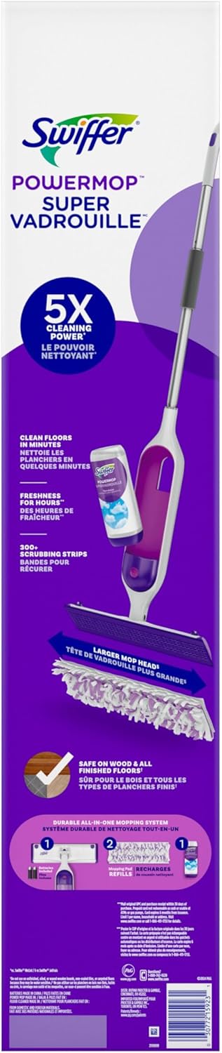 Swiffer PowerMop Multi-Surface Mop Kit for Floor Cleaning, Fresh Scent, Mopping Kit Includes PowerMop, 2 Mopping Pad Refills, 1 Floor Cleaning Solution with Fresh Scent and 2 Batteries