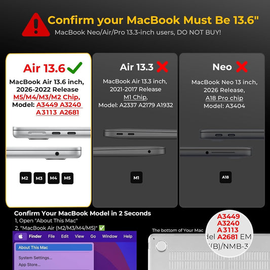 EooCoo Case Compatible with MacBook Air 13 inch M5 M4 M3 M2 2026-2022 A3449 A3240 A3113 A2681, 13.6" Hard Case Cover & Keyboard Skin & Screen Protector for Laptop Air 13.6 inch - Crystal Clear
