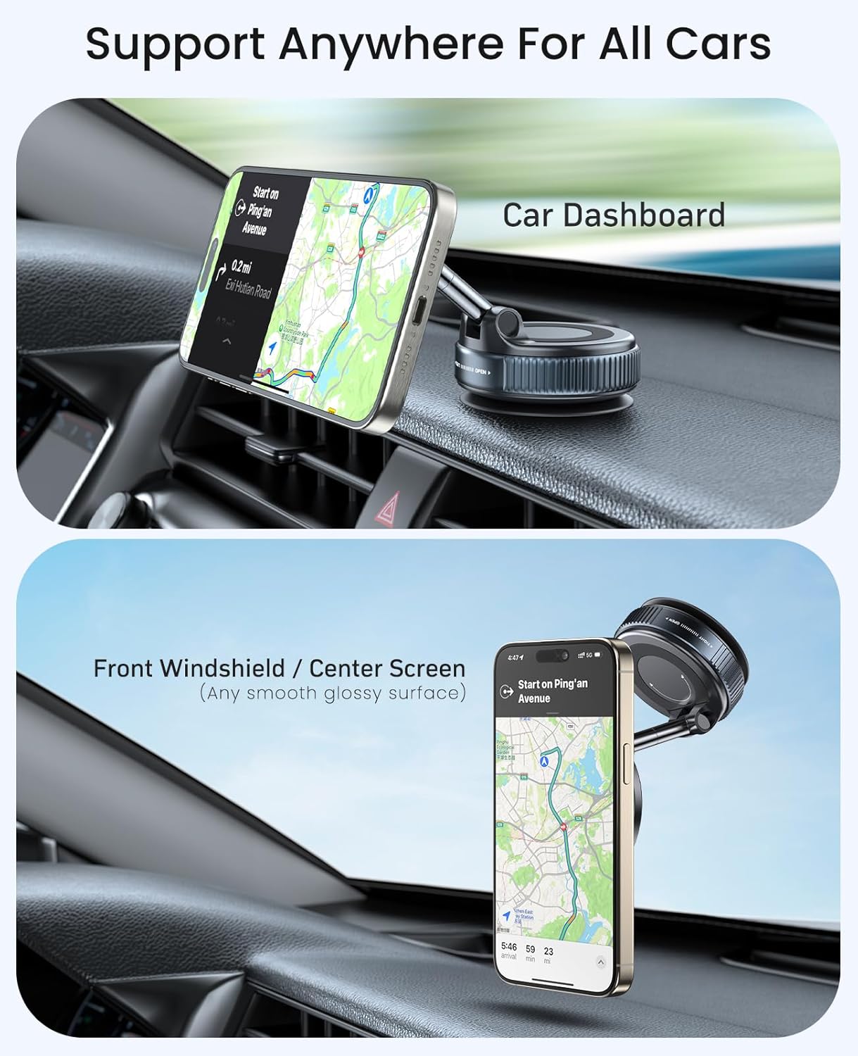 Jononser Magnetic Suction Phone Mount for Magsafe, 360° Adjustable Magnetic Car Phone Holder, Pocket Size Foldable Car Mount, Cell Phone Holders for Your Car for iPhone 17 16 15 14 13 12 Series,Black