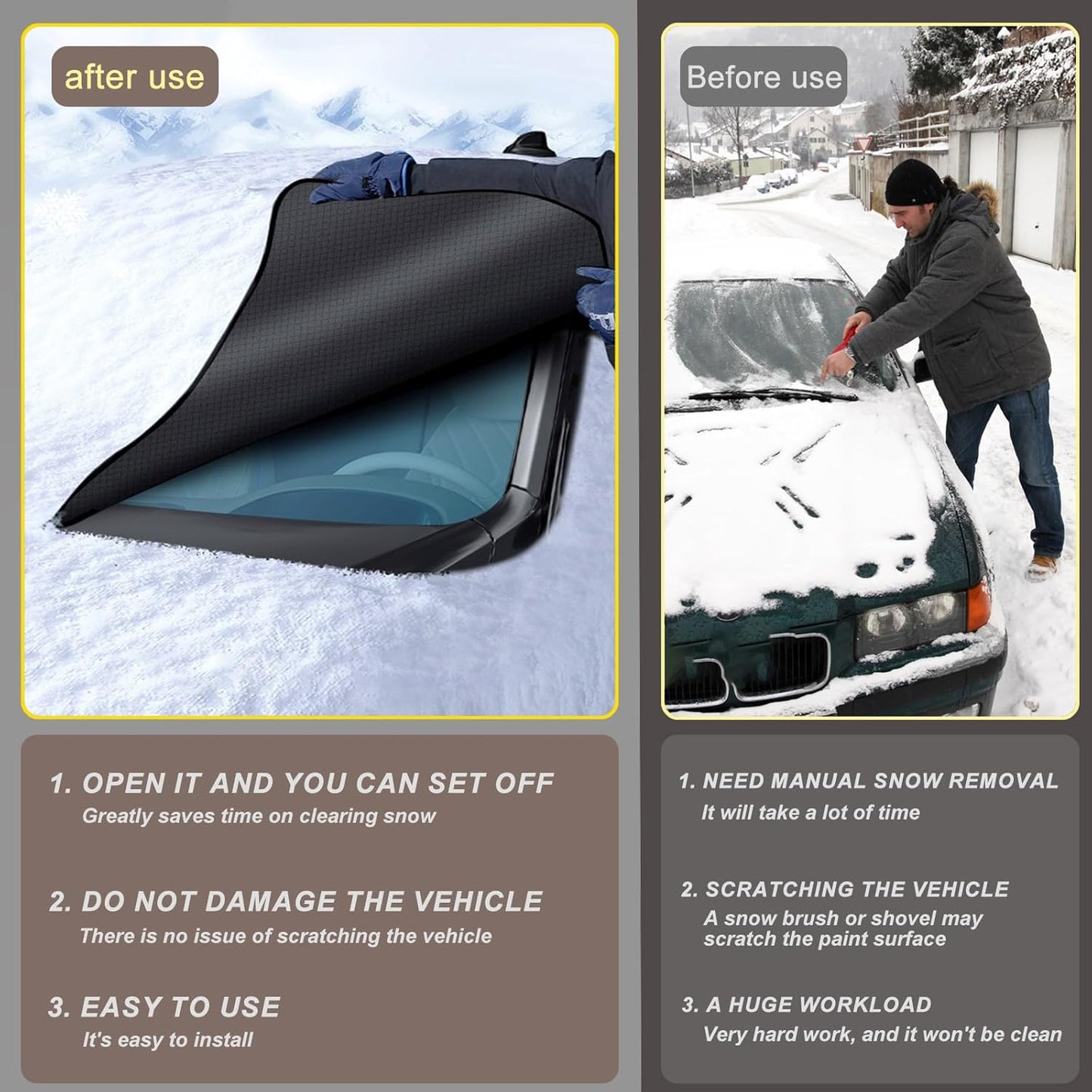Windshield Snow Cover, Car Windshield Cover for Ice and Snow, Automotive Large Magnetic Windshield Frost Cover with Side Window and Mirror Protector in Winter, Suitable for Most Vehicle,Sedan,SUV