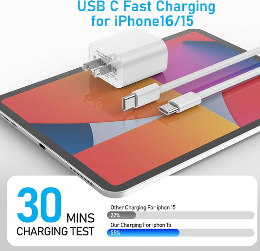 USB C Charger for iPhone 17 16 15, MFI Certified 20W Type C Charger Fast Charging Block with USB C to C Cable for iPhone 17/16/15 Pro Max/15/16 Pro/15/16 Plus/Pad Pro 12.9/11/Air and More