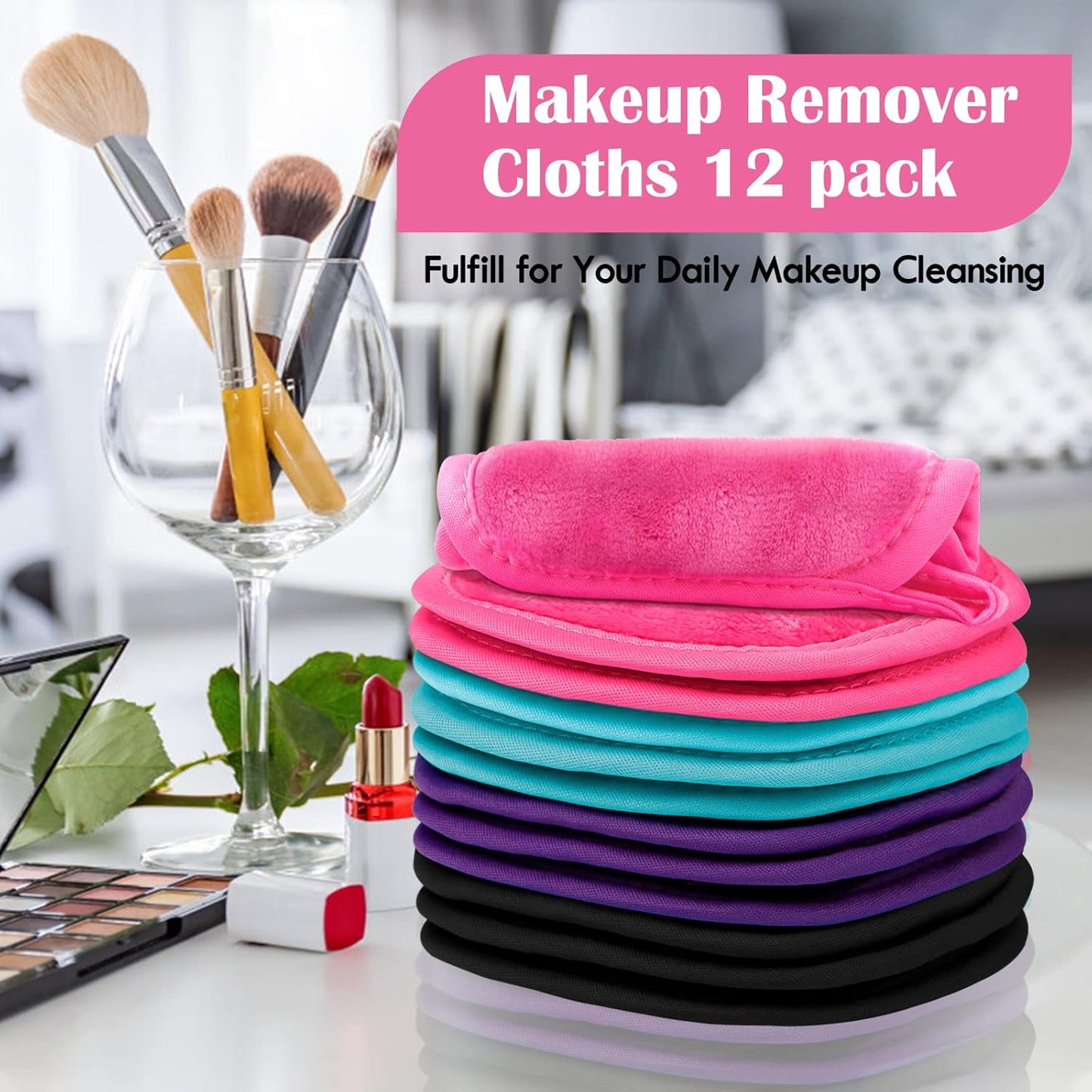 Orighty Makeup Remover Cloths Makeup Removal Face Cleansing Cloth, Reusable Makeup Remover Pads Remove Instantly Dirt with Just Water, 5 x 5 in (12 Pack)