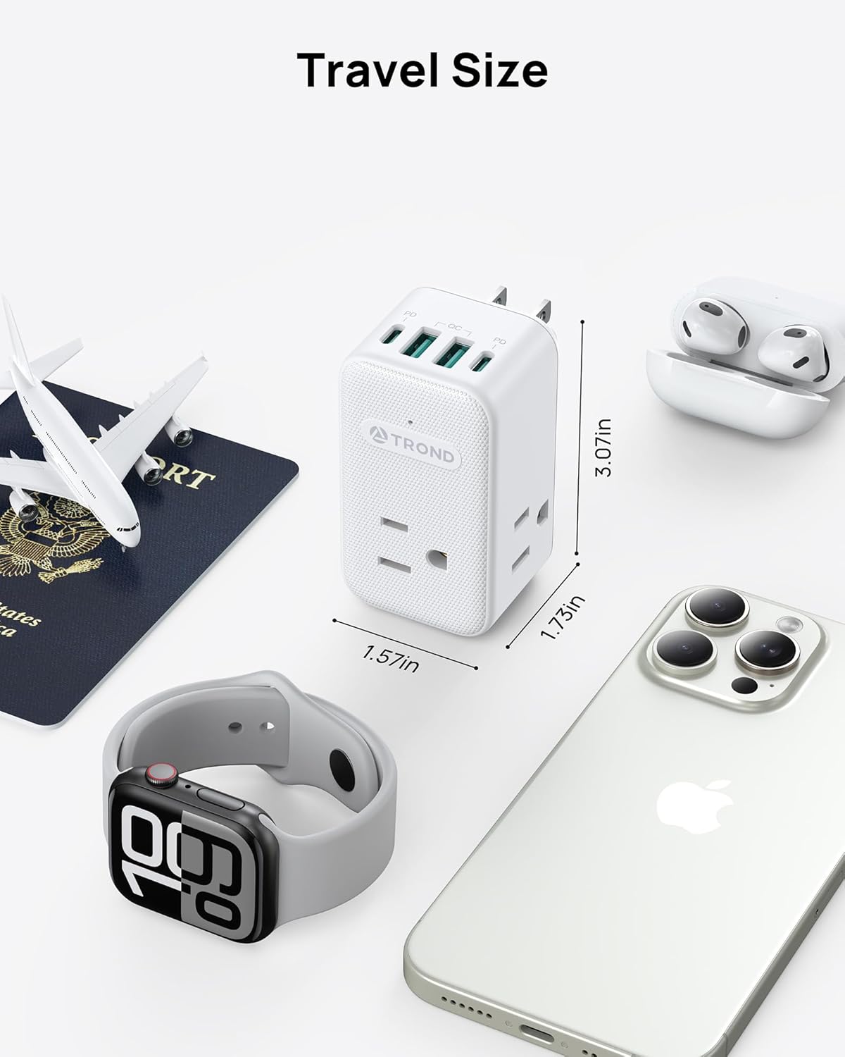 TROND 360° Rotating Multi Plug Outlet Extender, 2 PD 20W USB C Fast Charging Station, Small Power Splitter with 3 Way Sided Wall Socket Adapter for Home Office Dorm Room Cruise Travel Essentials