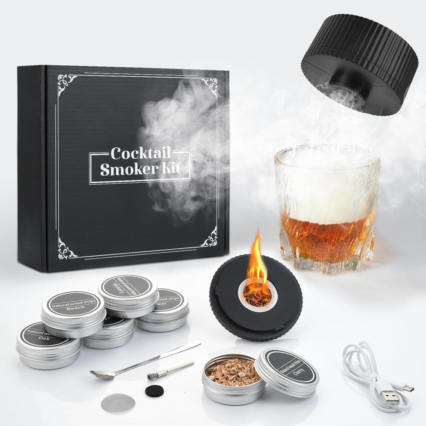Electric Cocktail Smoker Kit for Bourbon Whiskey, Smoking Smoked Fashion Top Whiskey Making Accessories Infuse Cocktail Wine for Old Fashioned Smoker Kit