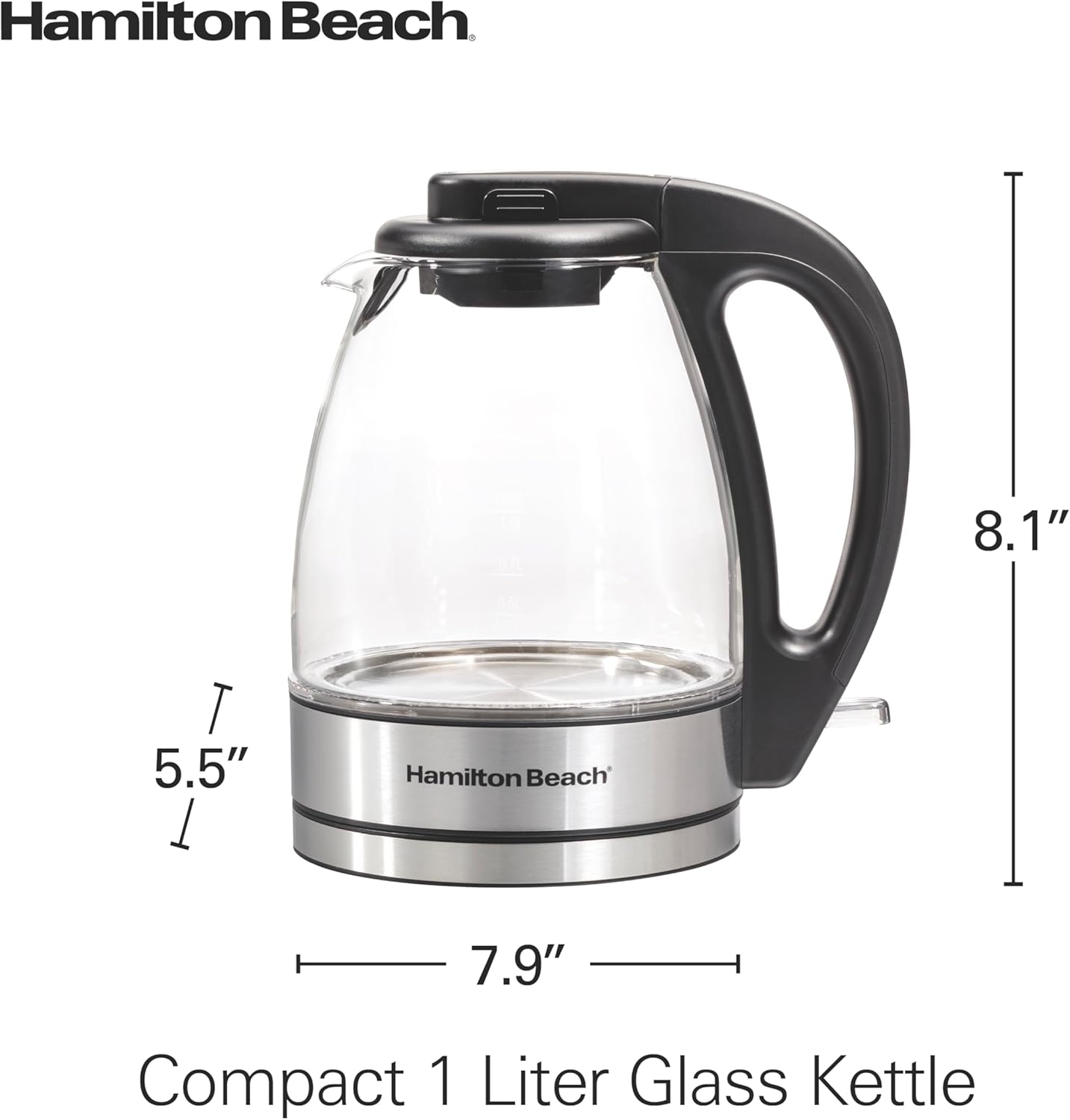 Hamilton Beach Glass Electric Kettle, 1 L, 1500W Fast Boiling Water Boiler, Cordless, Soft Blue LED Light, Auto Shutoff & Boil-Dry Protection, BPA-Free, Compact Size (40930JC)