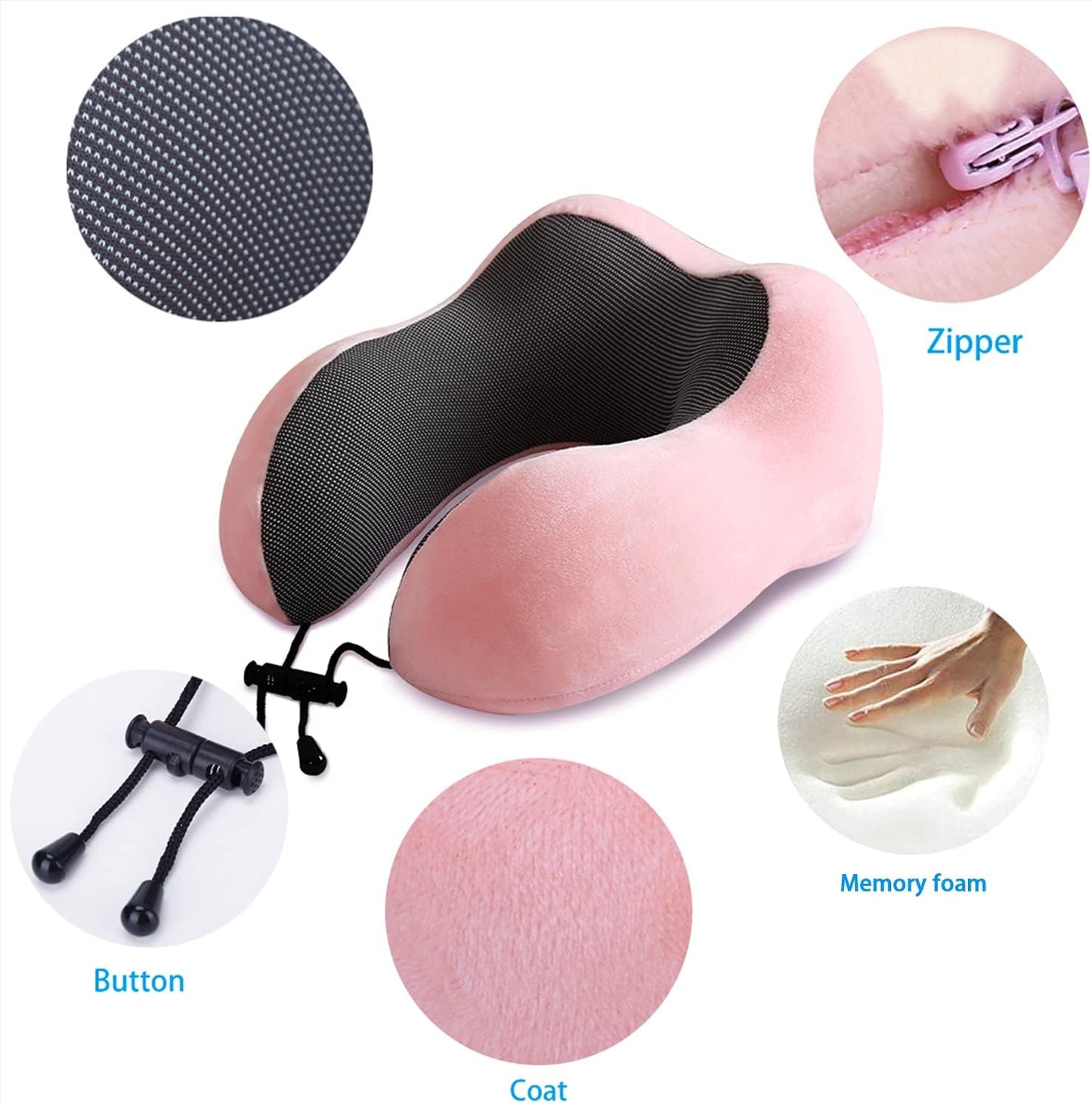 ZHCHG 2 Pack Travel Pillow, Best Memory Foam Neck Pillow for Airplane, Head Support Comfortable Pillow for Sleeping Rest, Train, Car & Home Use (Black and Pink)