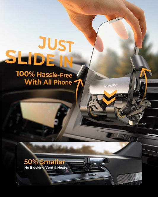 AINOPE Phone Holder for Car Vent【2026 Auto Lock】 Car Phone Holder Mount for Car Accesorries for Women Men Mom, Cell Phone Holder Car Vent Clip Hand Free for All 4-7 Inch iPhone 17 16 Pro Samsung S25